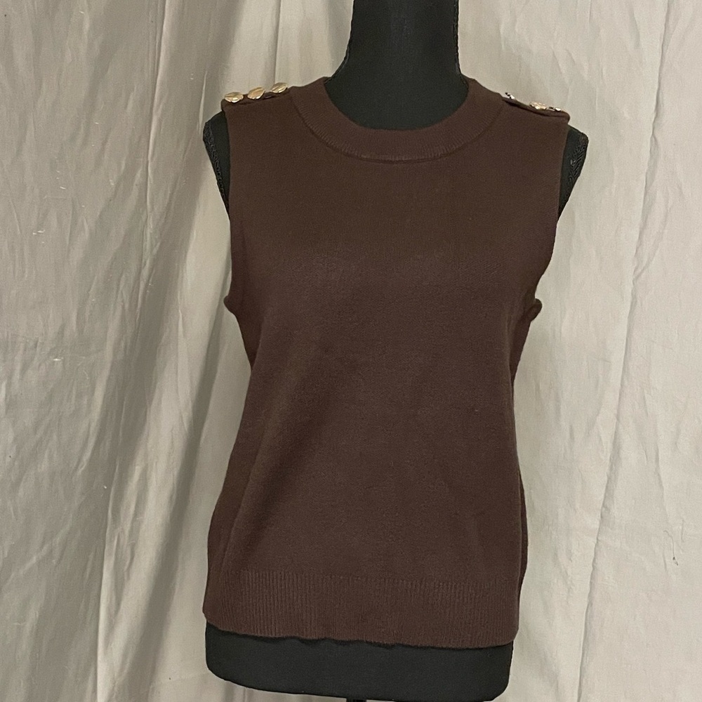 NWOT Cynthia Rowley Chocolate Brown Sweater Vest Top with Gold Accents - Picture 1 of 7